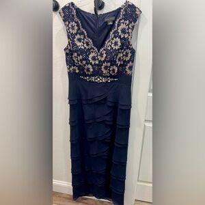 Jessica Howard Navy and Gold Lace Dress